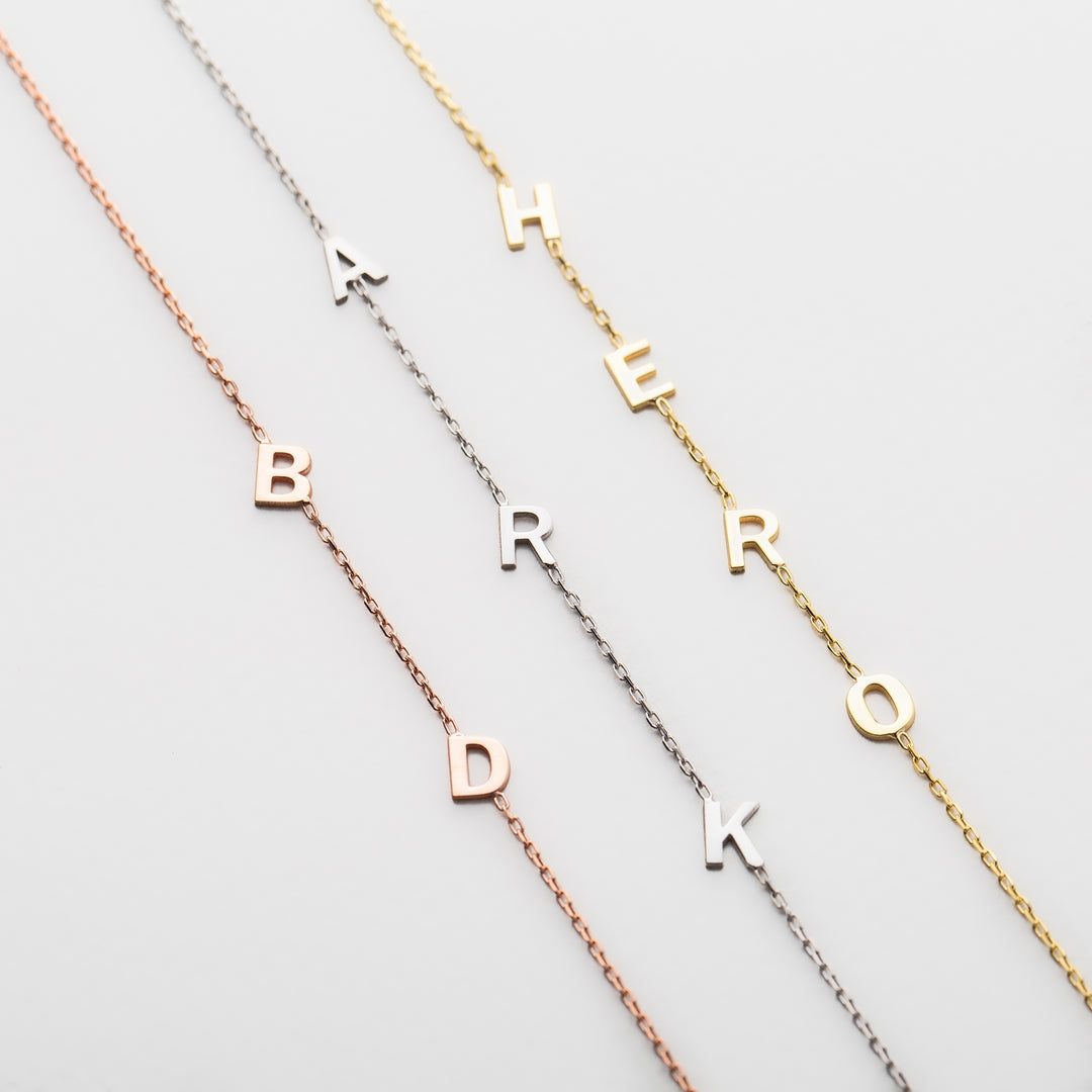 14K Personalized Sideways Letters Necklace | Gold Initials | Bridesmaid Gifts | 14K Gold | Birthday Gift - Wife Gifts | Bridesmaid Gifts | Graduation Gifts | Wedding Party Gifts