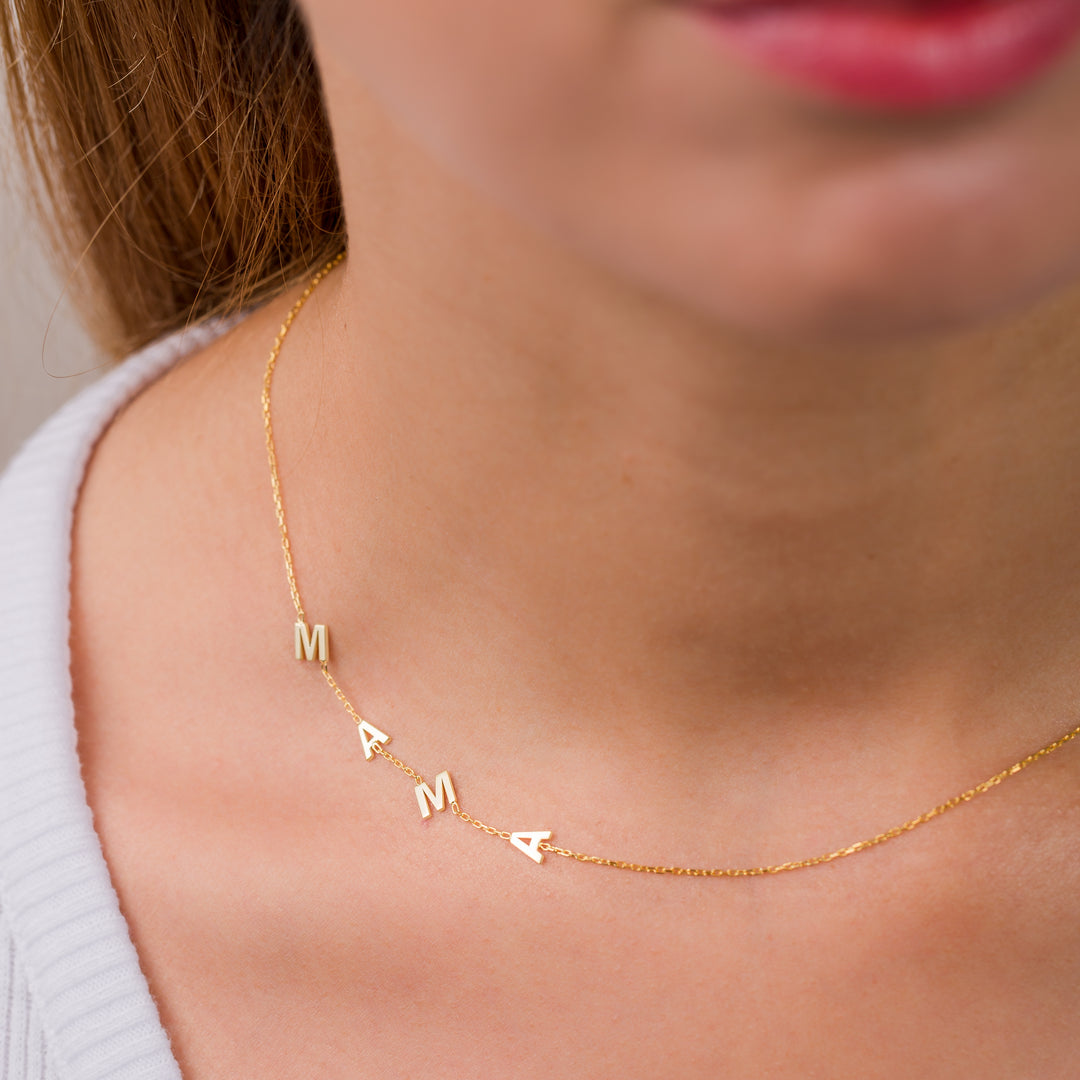 14K Personalized Sideways Letters Necklace | Gold Initials | Bridesmaid Gifts | 14K Gold | Birthday Gift - Wife Gifts | Bridesmaid Gifts | Graduation Gifts | Wedding Party Gifts